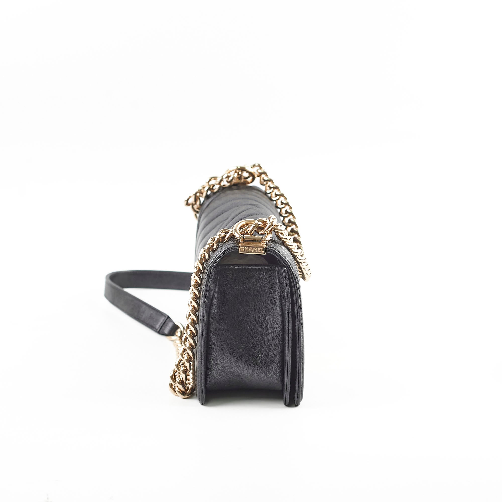 Chanel Boy Medium Flap Bag in Black Chevron Caviar Leather - Perfect for Evening Events & Luxury Fashion Accessories