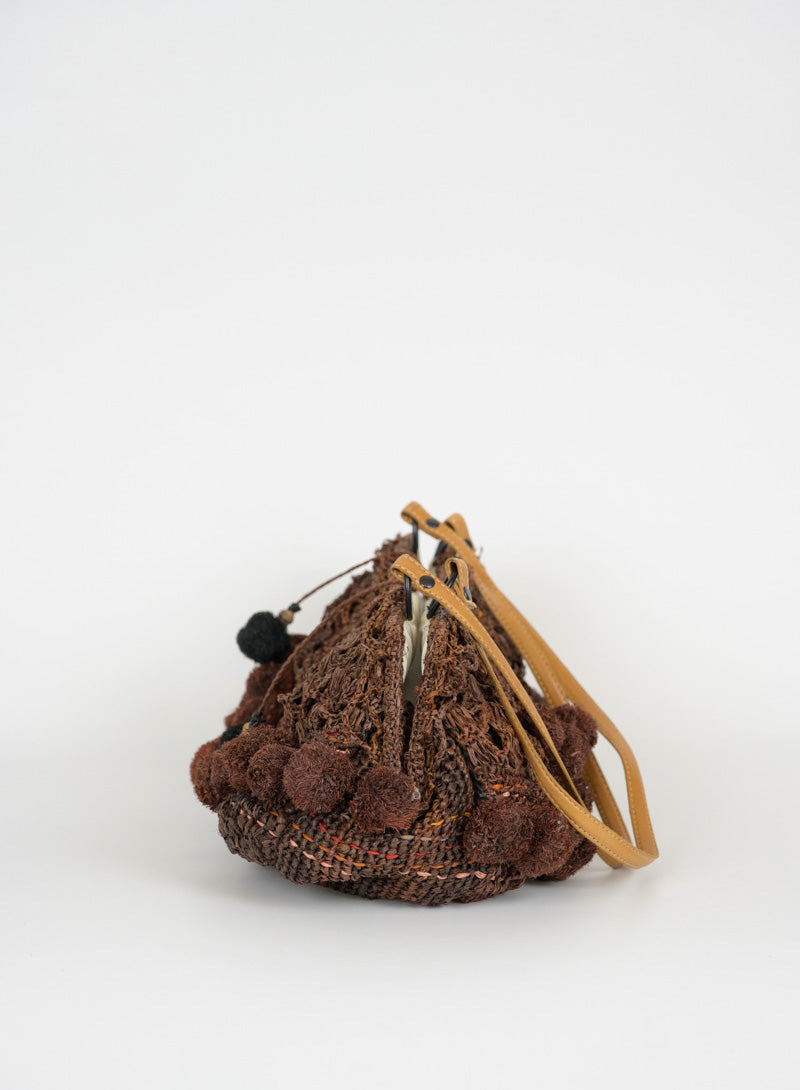 Jamin Puech Straw Borsina Handbag with Pom Pom - Brown Woven Crossbody Bag for Women | Perfect for Beach, Travel and Everyday Use