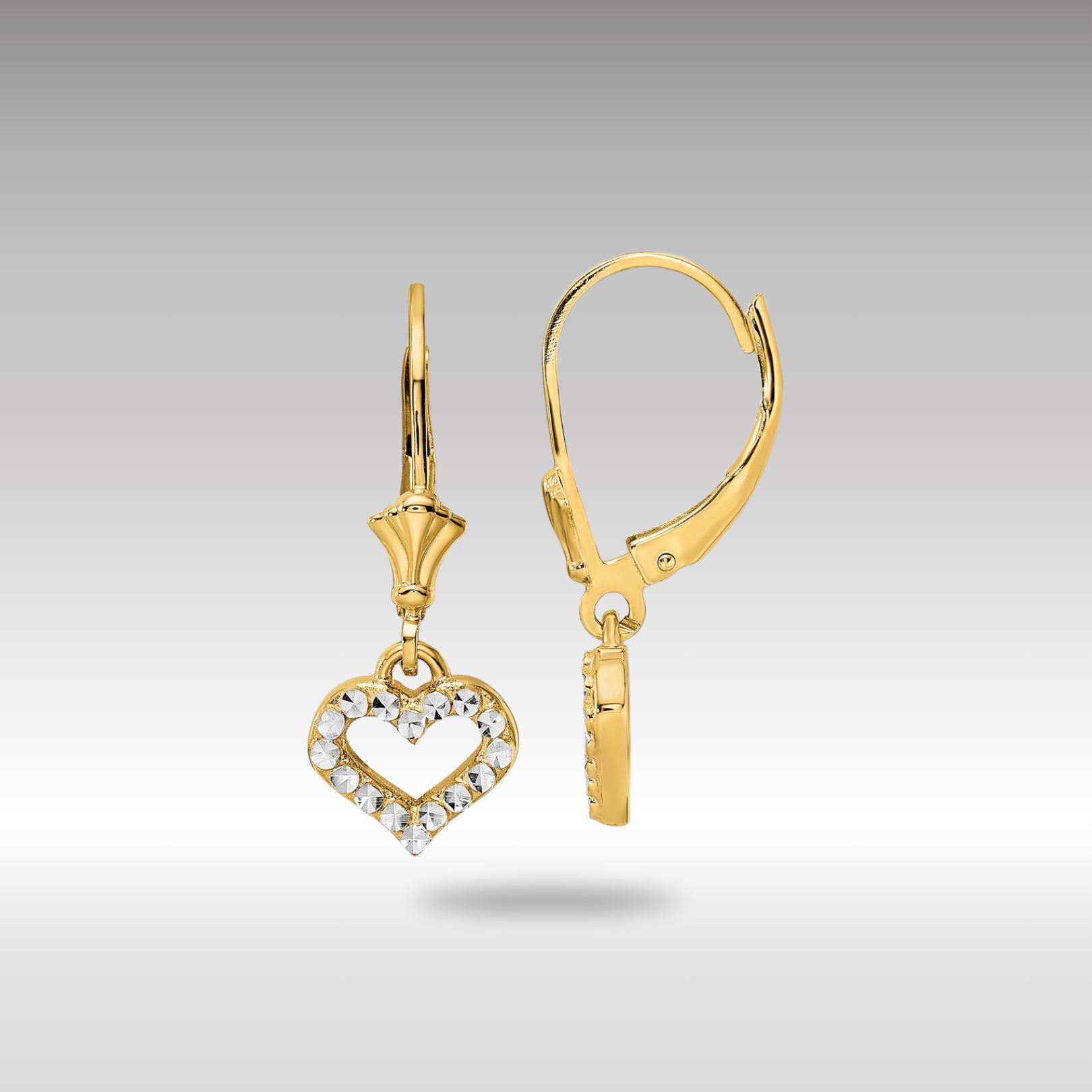 14K Gold Diamond-Cut Heart Leverback Earrings for Women - Elegant TM802 Design for Valentine's Day, Anniversary & Special Occasions