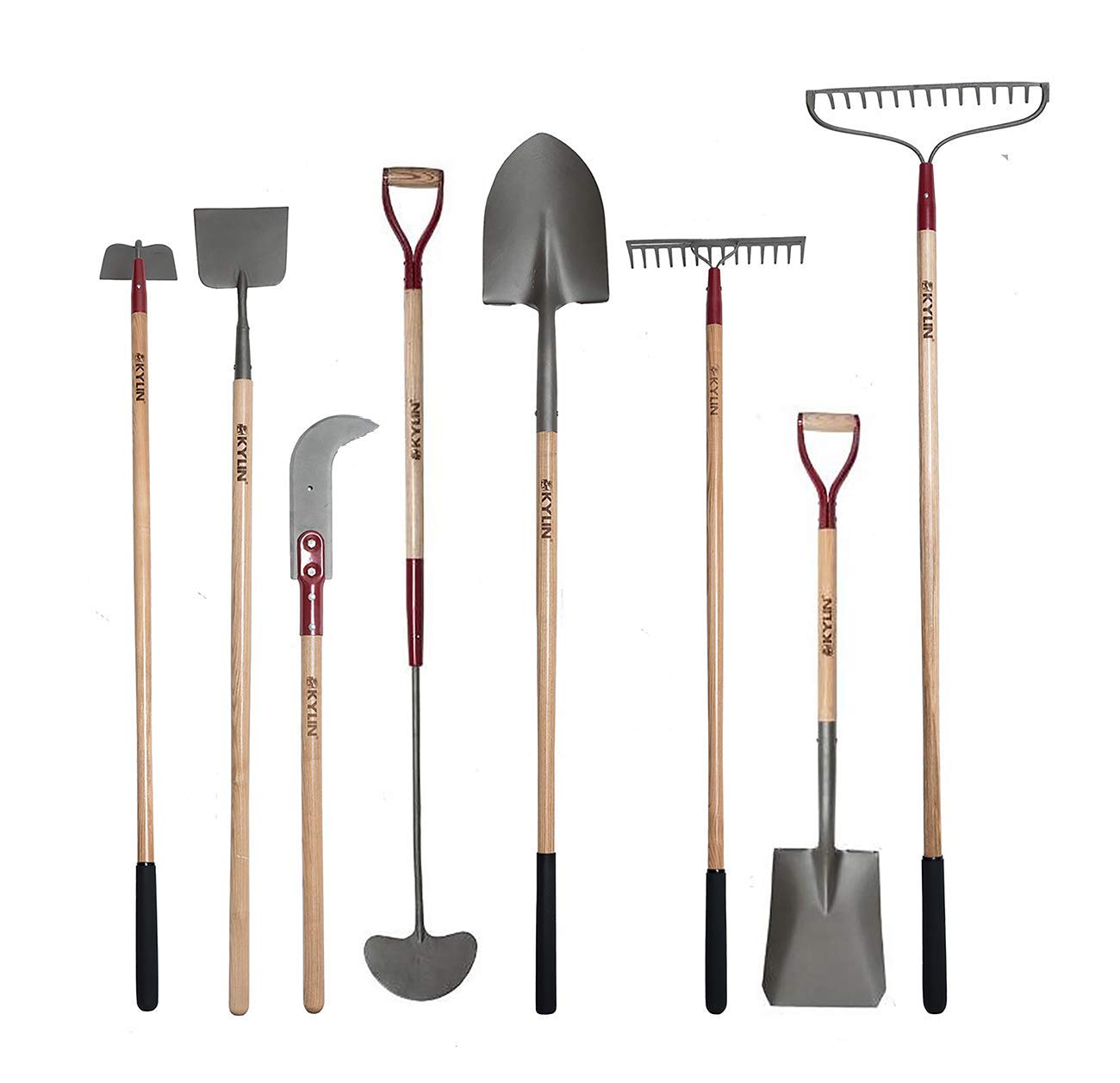 Premium KYLIN Garden Tools Set with Long Ash Wood Handle - Durable Gardening Kit for Planting, Weeding, and Landscaping - Perfect for Home Gardeners and Professional Landscapers