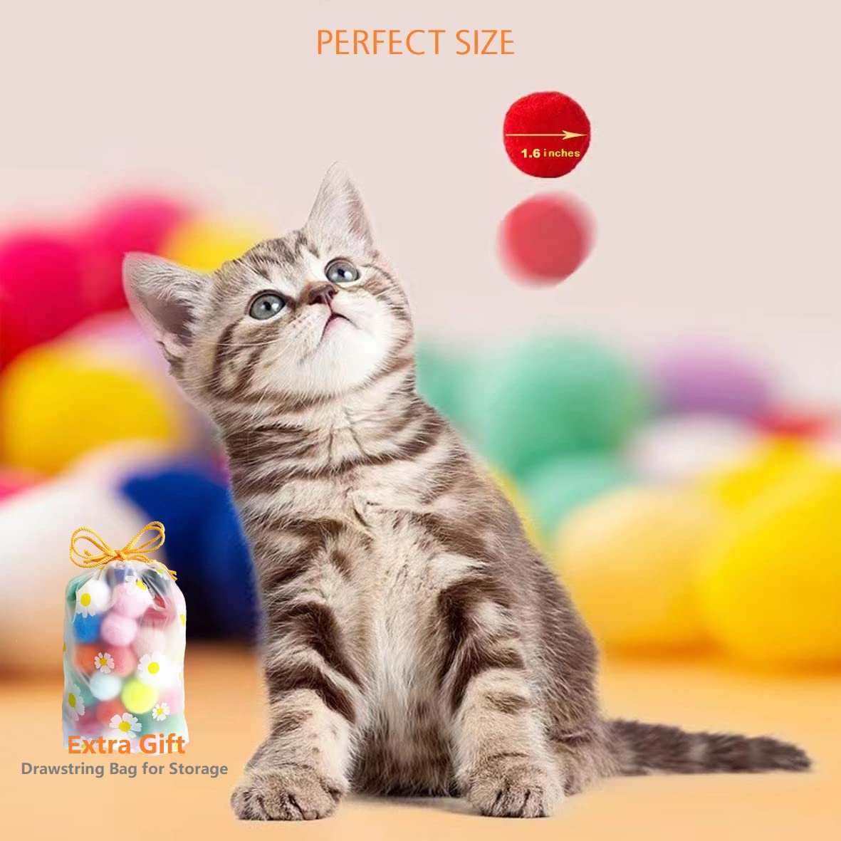 Premium Joseph Jonas Cat Toy Balls - 1.6 Inch Soft Pom Pom Balls with Catnip for Indoor Cats | Interactive Kitten Play Toy for Exercise & Bonding | Perfect Gift for Cat Lovers (Pack of 6) - Great for Playtime, Training & Stress Relief
