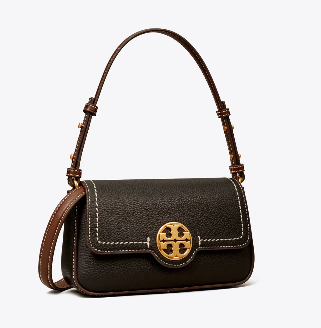 Tory Burch Mini Leather Flap Shoulder Crossbody Bag in Gold & Black - Stylish Designer Handbag for Women with Dust Bag - Perfect for Work, Travel & Evening Out