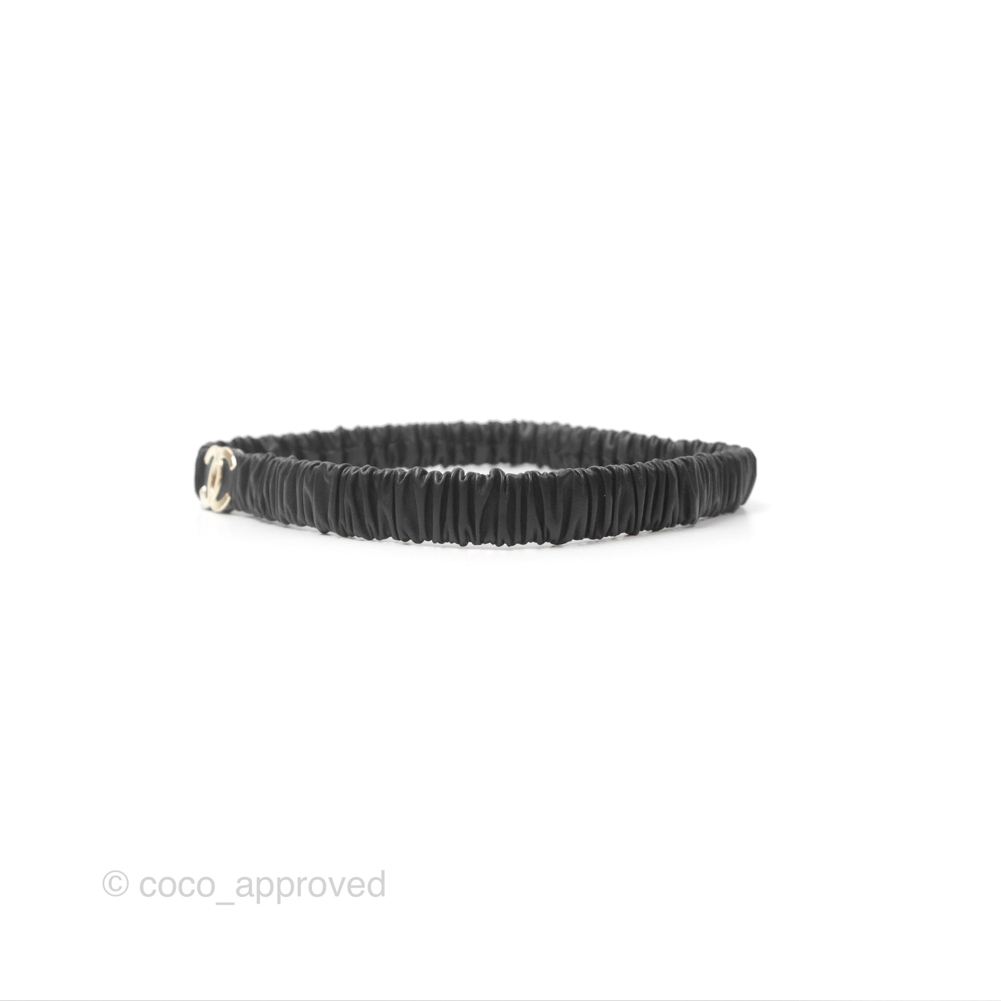 Chanel CC Ruched Belt in Black Lambskin Leather with Gold-Tone Hardware 21K - Luxury Designer Waist Belt for Women, Perfect for Evening Dresses & Special Occasions