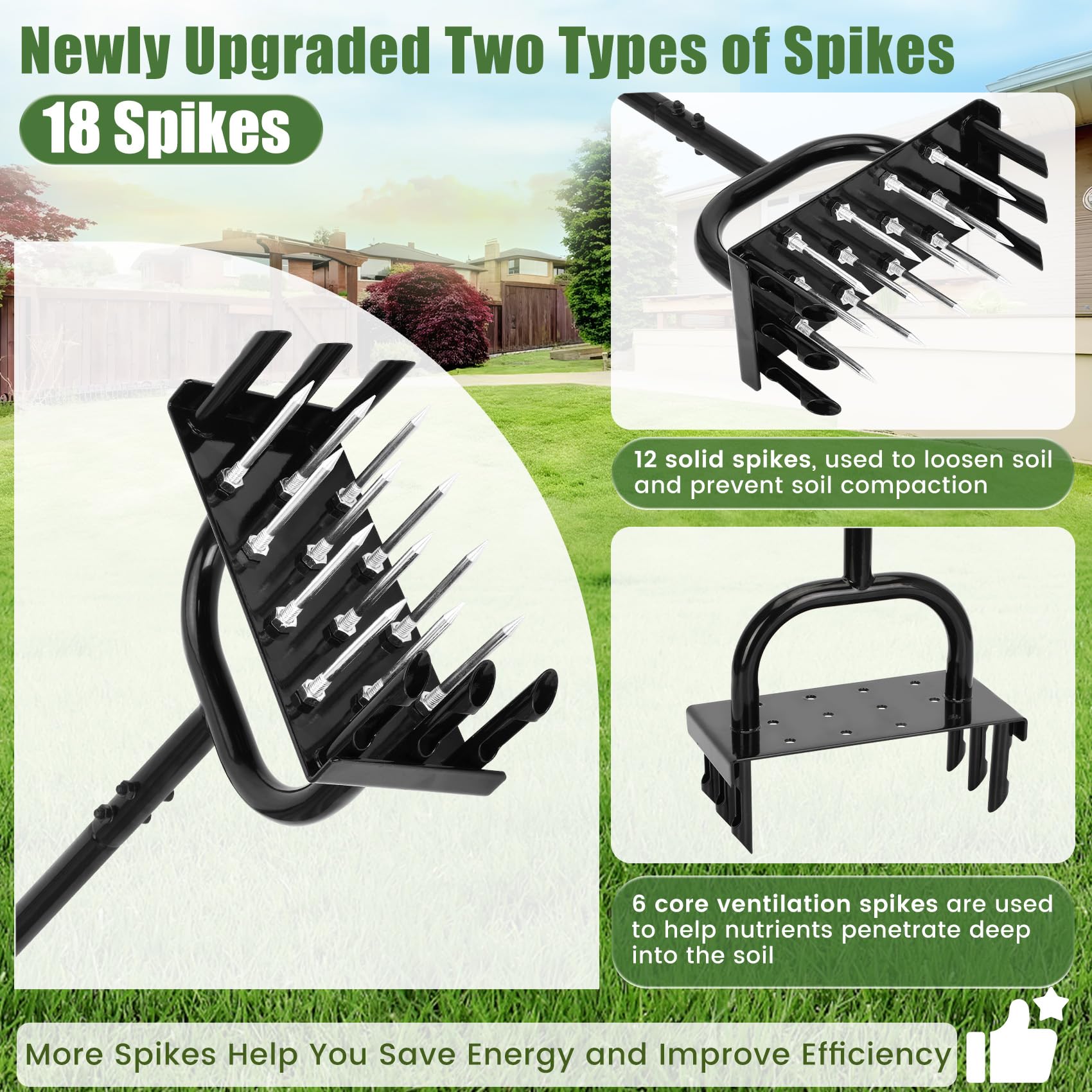 2-in-1 Lawn Aerator Tool - Heavy Duty Carbon Steel Manual Grass Aerator with 24 Spikes for Compacted Soil | Perfect for Lawn Care, Gardening & Soil Aeration | Ideal for Home Gardens, Backyards & Professional Landscaping