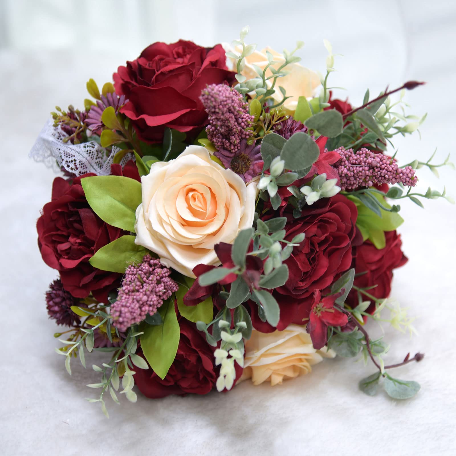 Romantic Artificial Rose Wedding Bouquet - Bridal Flowers for Bride & Bridesmaids, Quinceanera Bouquets, Home Decor - Perfect for Weddings, Anniversaries & Special Events