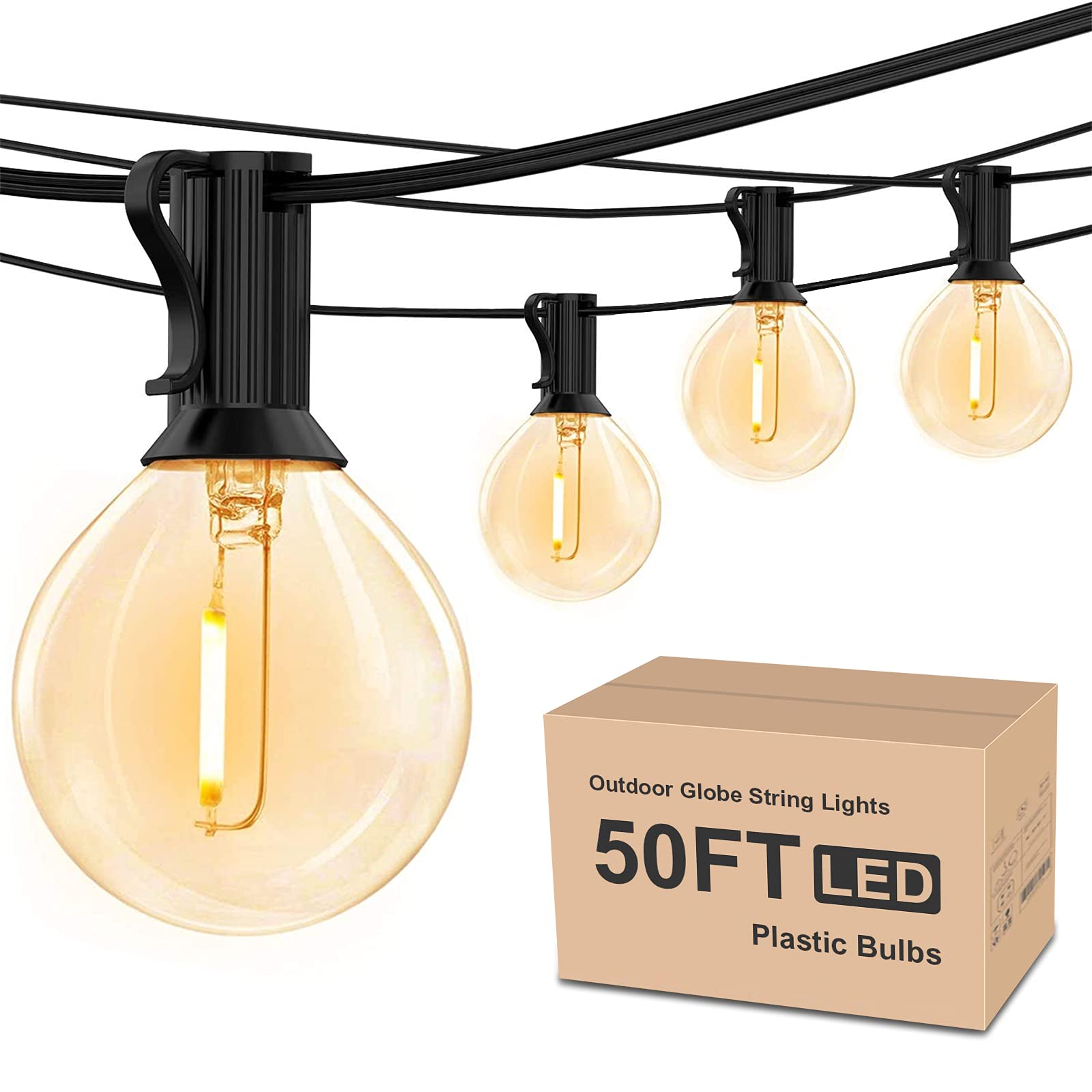 50ft G40 LED Outdoor String Lights - 26 Shatterproof & Waterproof Bulbs, Dimmable Hanging Globe Lights for Patio, Cafe, Bistro, Backyard, Garden & Wedding Decor