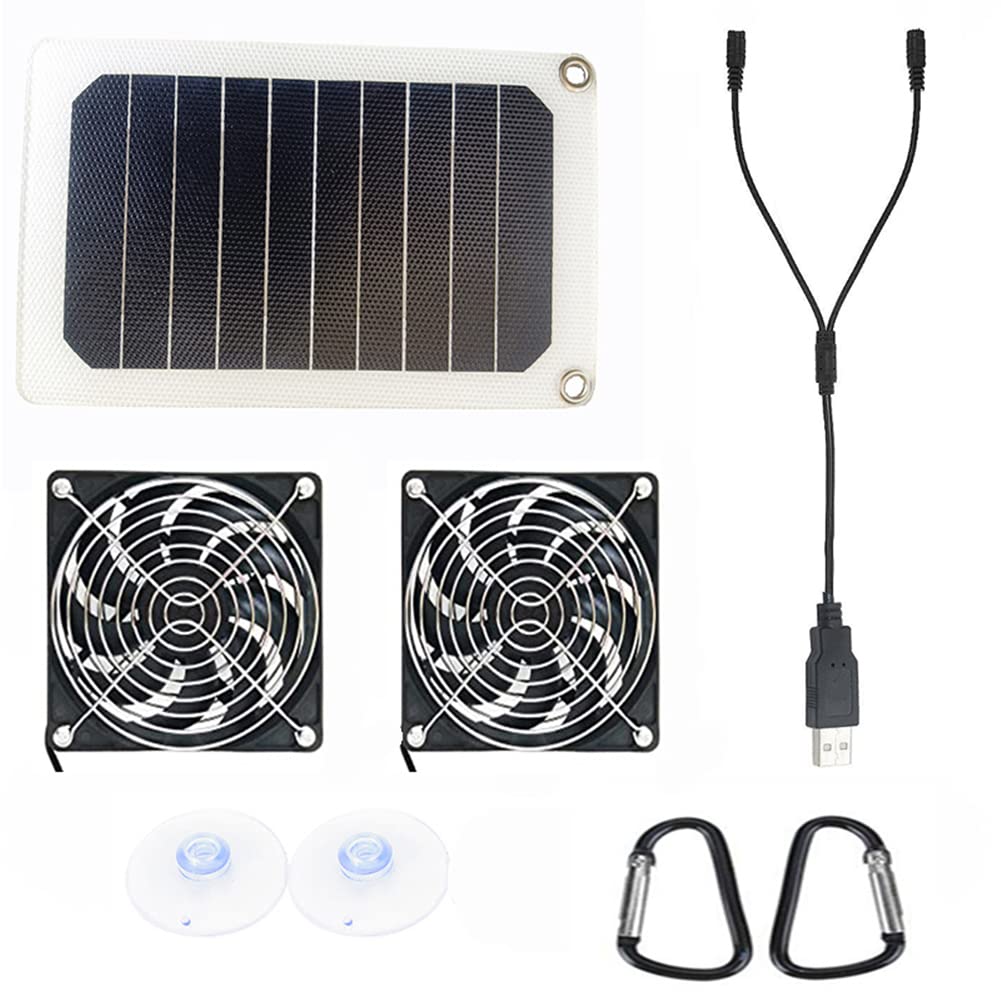 Solar Powered Dual Fan Kit - Waterproof & Weatherproof Exhaust Fan for Chicken Coops, Greenhouses, Dog Houses & Sheds | DIY Cooling Ventilation System for Pet Houses & Outdoor Structures | Perfect for Summer Heat Relief & Air Circulation