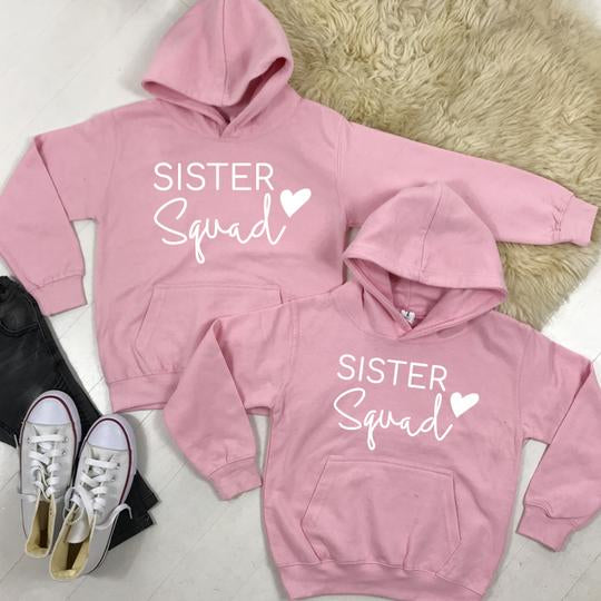 CLR Sister Squad Heart Hoodies for Girls Light Pink - Cute Matching Hooded Sweatshirts for Sisters (1-13 Years) - Perfect for Family Photos, Twin Outfits & Sibling Bonding