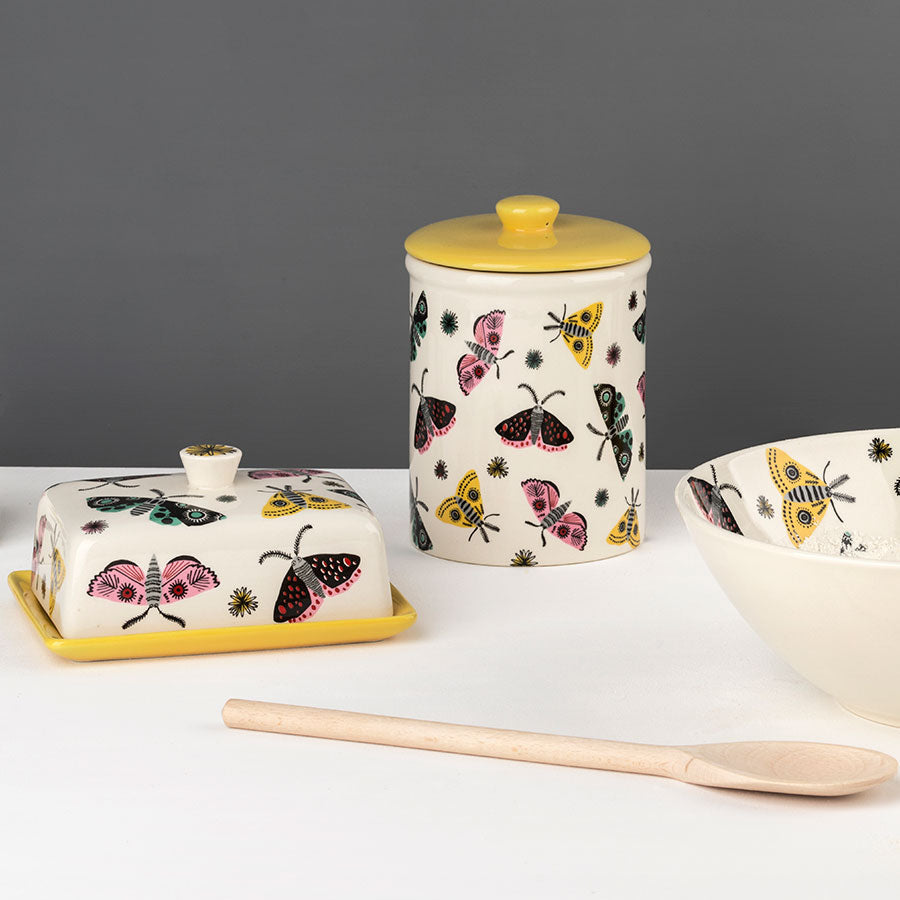 Handmade Ceramic Moth Storage Jar with Lid - Airtight Food Container for Kitchen Pantry Organization | Perfect for Storing Tea, Coffee, Spices & Dry Goods