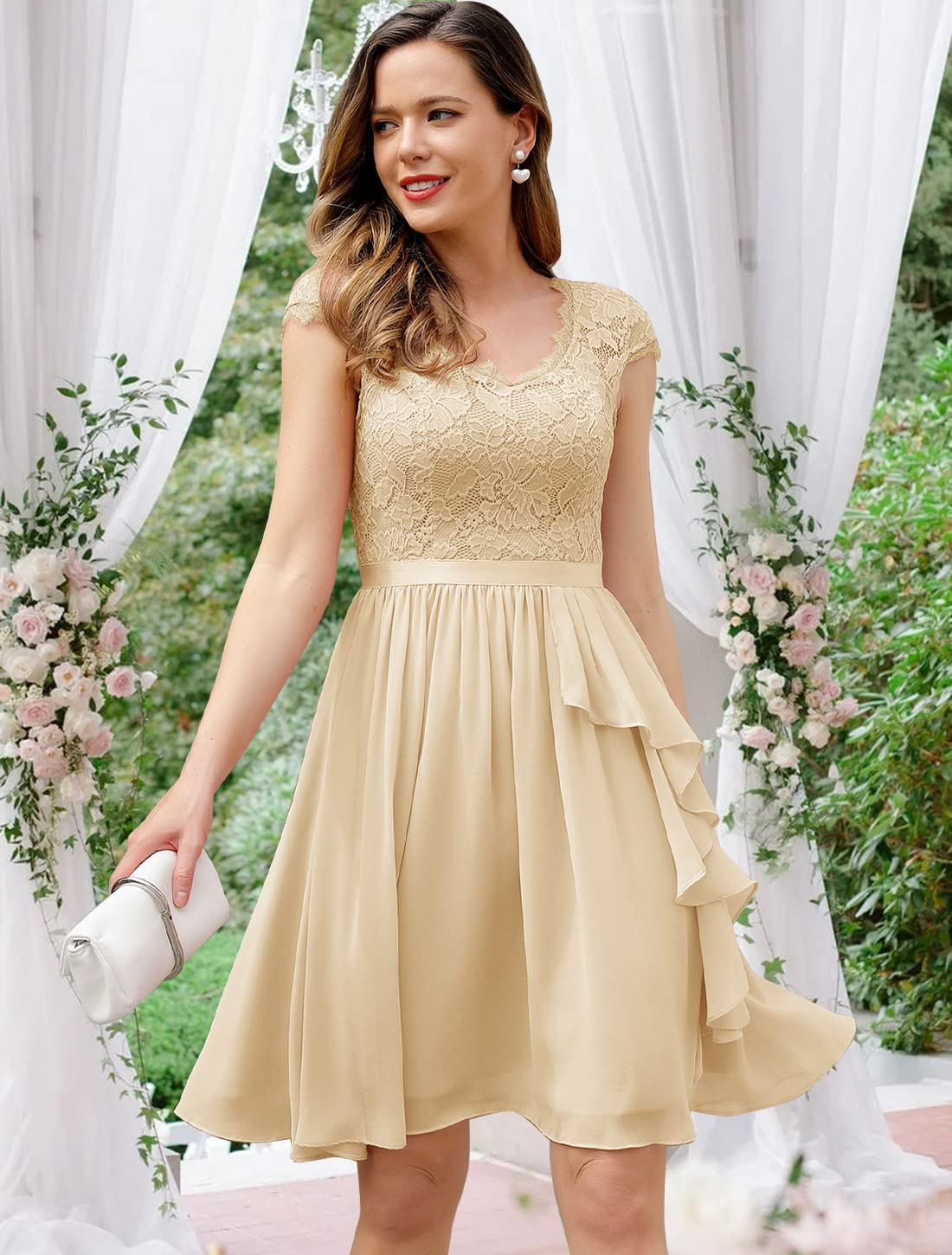 Wedtrend Women's Short Prom Dress 2024 - Floral Ruffle Bridesmaid Dress for Wedding Guest & Homecoming - Perfect for Cocktail Parties, Formal Events & Special Occasions