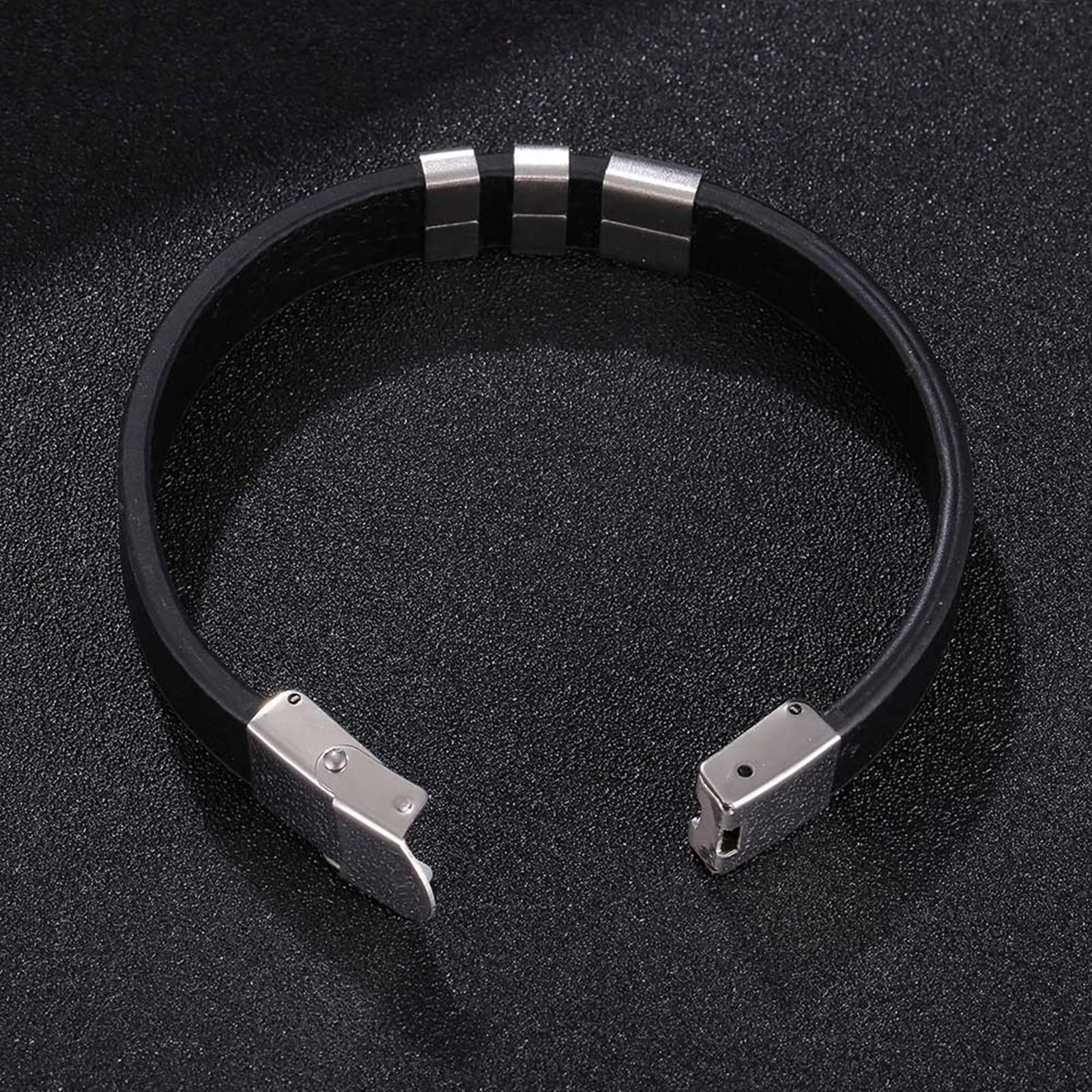 Men's Leather Cuff Bracelet - Stainless Steel & Silver for Casual Wear