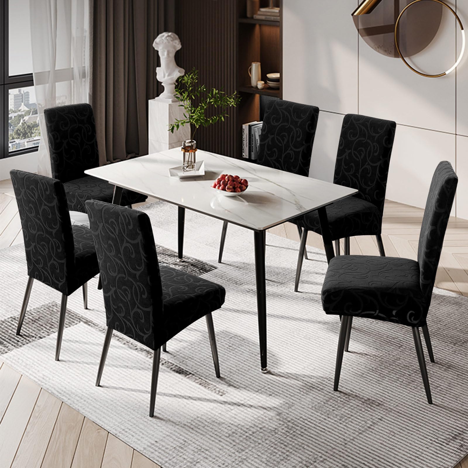 Waterproof Stretch Parsons Chair Slipcovers - 2 Pack Washable Dining Room Chair Covers with Floral Black Pattern | Kitchen & Dining Chair Protectors for Everyday Use & Special Occasions