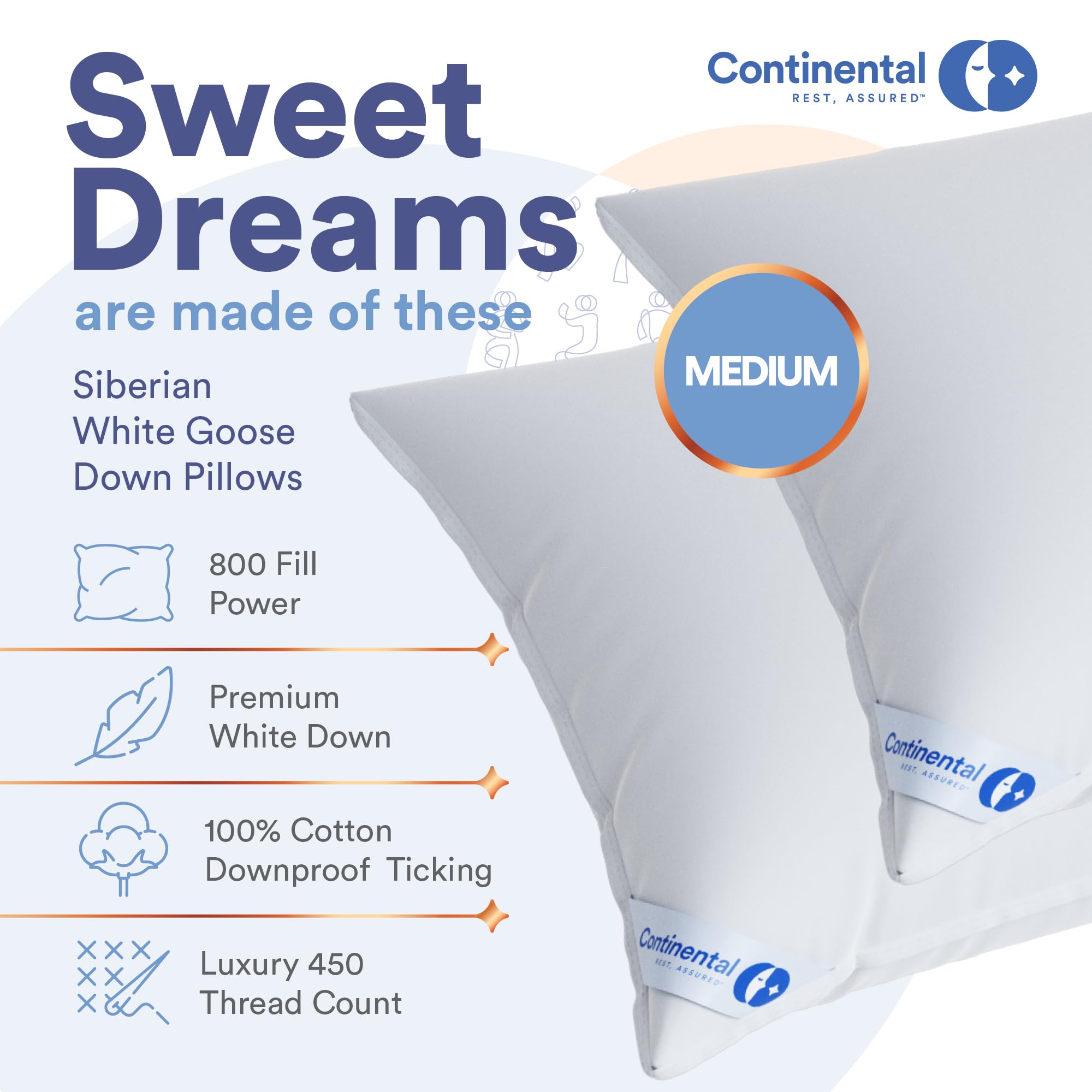 Premium 100% Siberian Goose Down Pillow - 800 Fill Power, Medium & King Size, White - Ultra Soft & Hypoallergenic for Luxury Sleep & Hotel Comfort