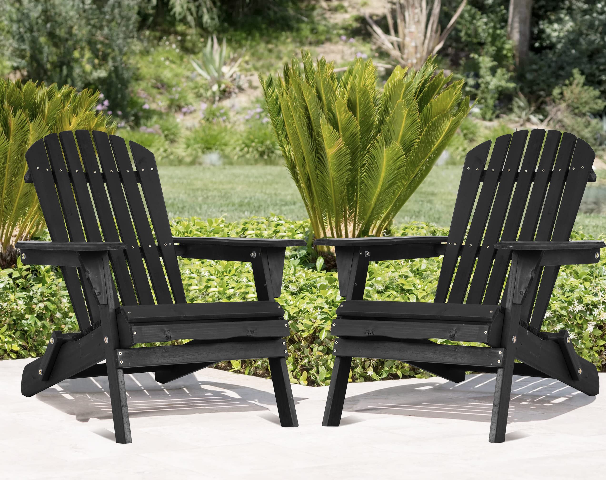 2-Pack Weather-Resistant Folding Adirondack Chairs - Modern Outdoor Patio Furniture for Backyard, Garden, Pool Deck & Fire Pit - Durable Black Lawn Chairs for Relaxing in Sun or Shade