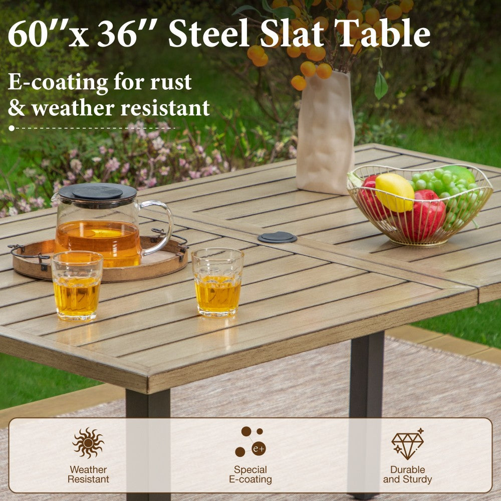 PHI VILLA 7-Piece Patio Dining Set - Farmhouse Style Outdoor Furniture with Wood Grain Table & Textilene Swivel Chairs - Perfect for Backyard, Garden, and Poolside Entertaining
