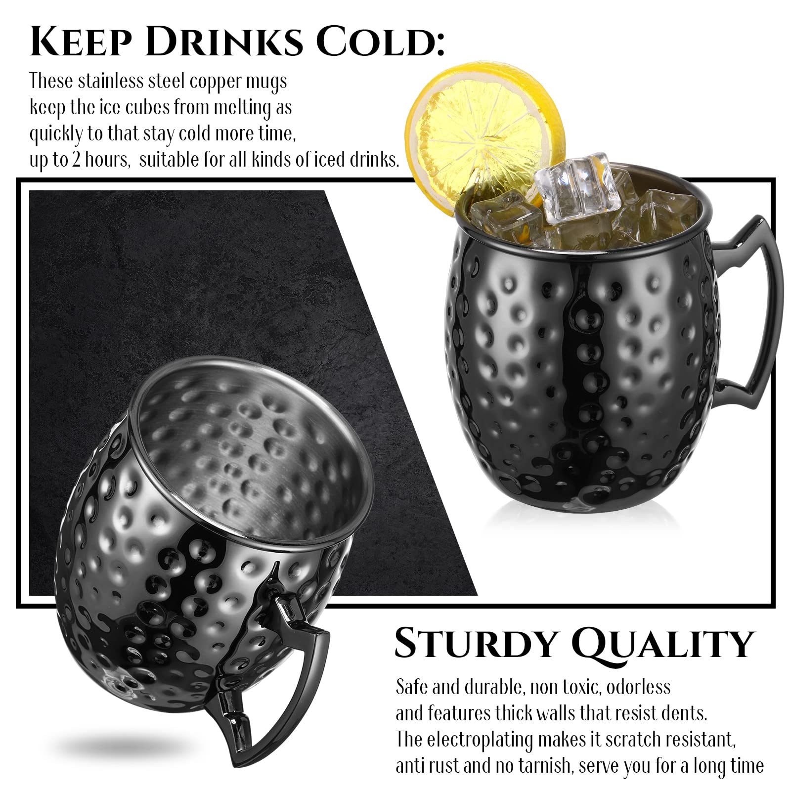 Hoolerry 24 Pack Moscow Mule Mugs - 12 oz Black Stainless Steel Copper Plated Cups with Handle, Hammered Finish for Chilled Drinks, Coffee, Wine & Cocktails - Perfect for Weddings, Birthdays, Parties & Home Bar Use