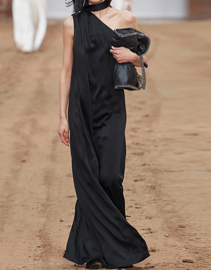 Elegant Black Viscose Silk Maxi Dress with Digital Print - Trendy Designer Party & Evening Wear for Women - Perfect for Cocktail Parties, Weddings & Special Occasions