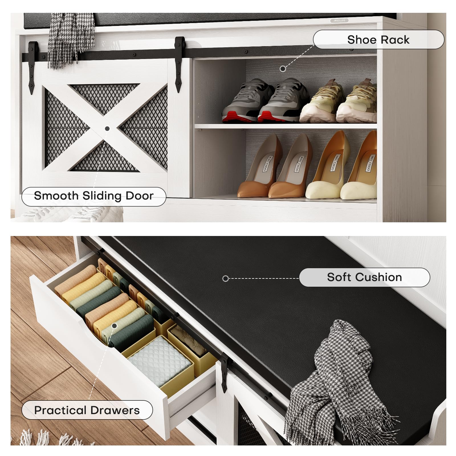 Redlife Hall Tree with Storage Bench - 6-in-1 Farmhouse Entryway Organizer with Coat Rack & Shoe Storage | Perfect for Hallway, Mudroom, Foyer & Home Entryway Organization