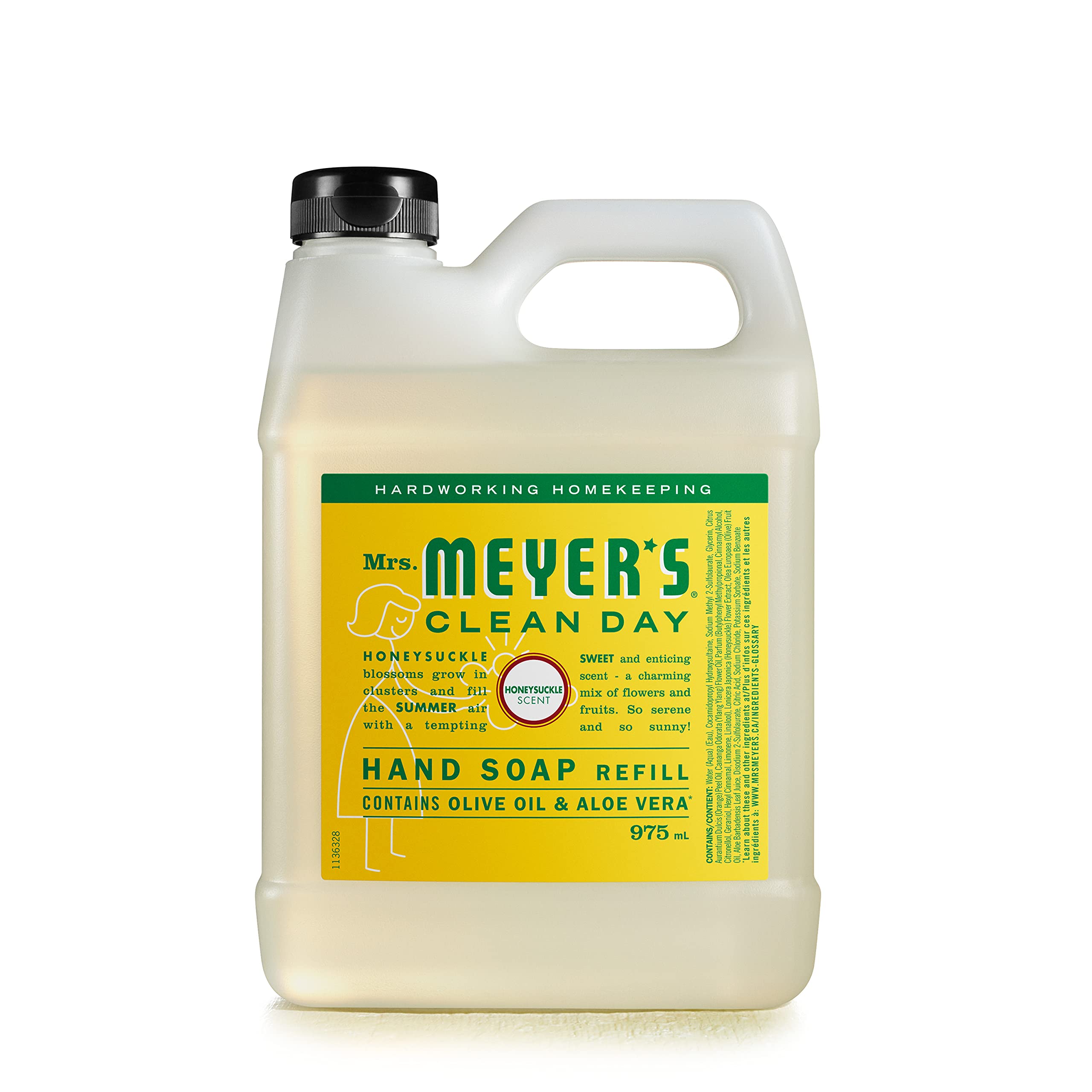 Mrs. Meyer's Clean Day Liquid Hand Soap Refill, 33 oz (975 ml) - Cruelty Free, Biodegradable Hand Wash with Essential Oils, Honeysuckle Scent | Gentle for Daily Use, Kitchen, Bathroom & Office | Vegan, Eco-Friendly Cleaning Solution
