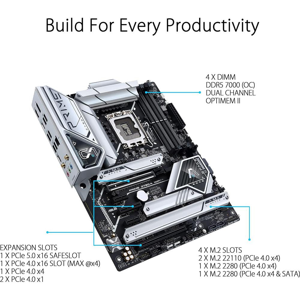 ASUS Prime Z790-A WiFi 6E ATX Gaming Motherboard - LGA 1700 Socket, DDR5, PCIe 5.0, AI Overclocking - Perfect for High-Performance PC Builds & eSports Gaming