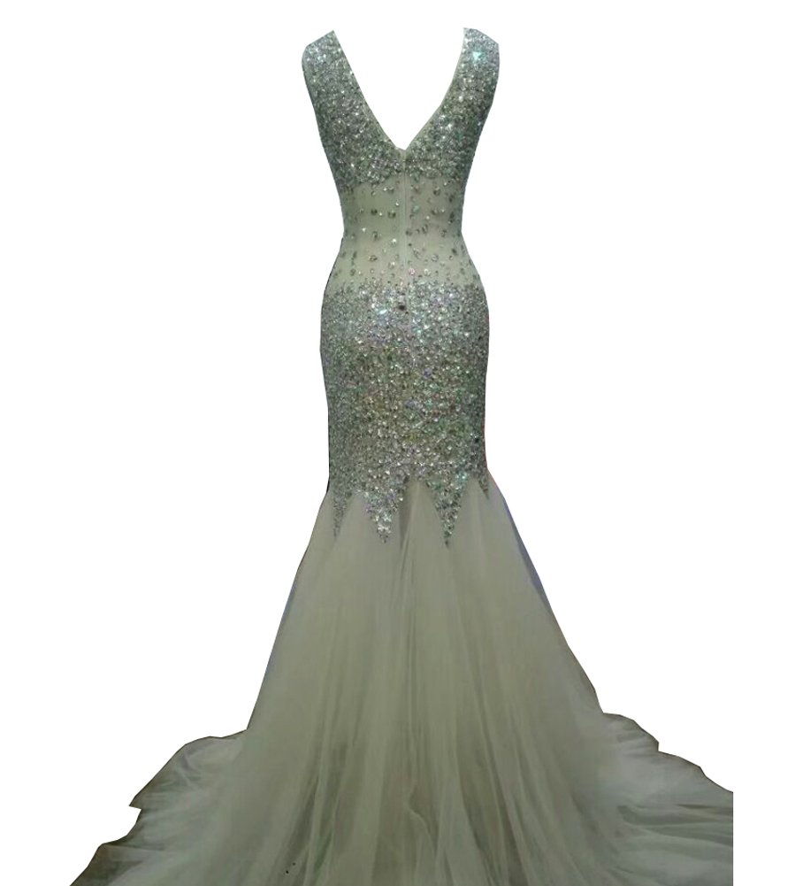 Elegant Mermaid Beaded Rhinestone Sheer Long Prom Evening Gown for Women - Size US14 in Ivory | Perfect for Formal Dances, Galas & Special Occasions