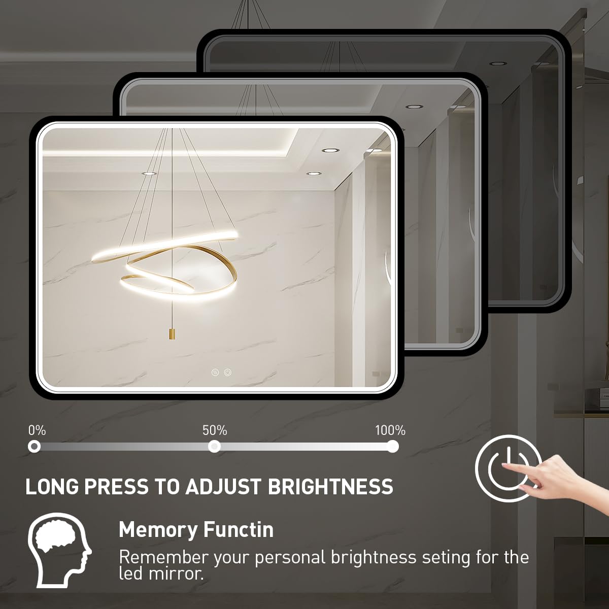 40x30 Inch LED Bathroom Mirror with Anti-Fog & Dimmable Touch Control - Modern Metal Frame Vanity Mirror for Wall Mount (Horizontal/Vertical) - Perfect for Makeup, Shaving & Home Decor Lighting