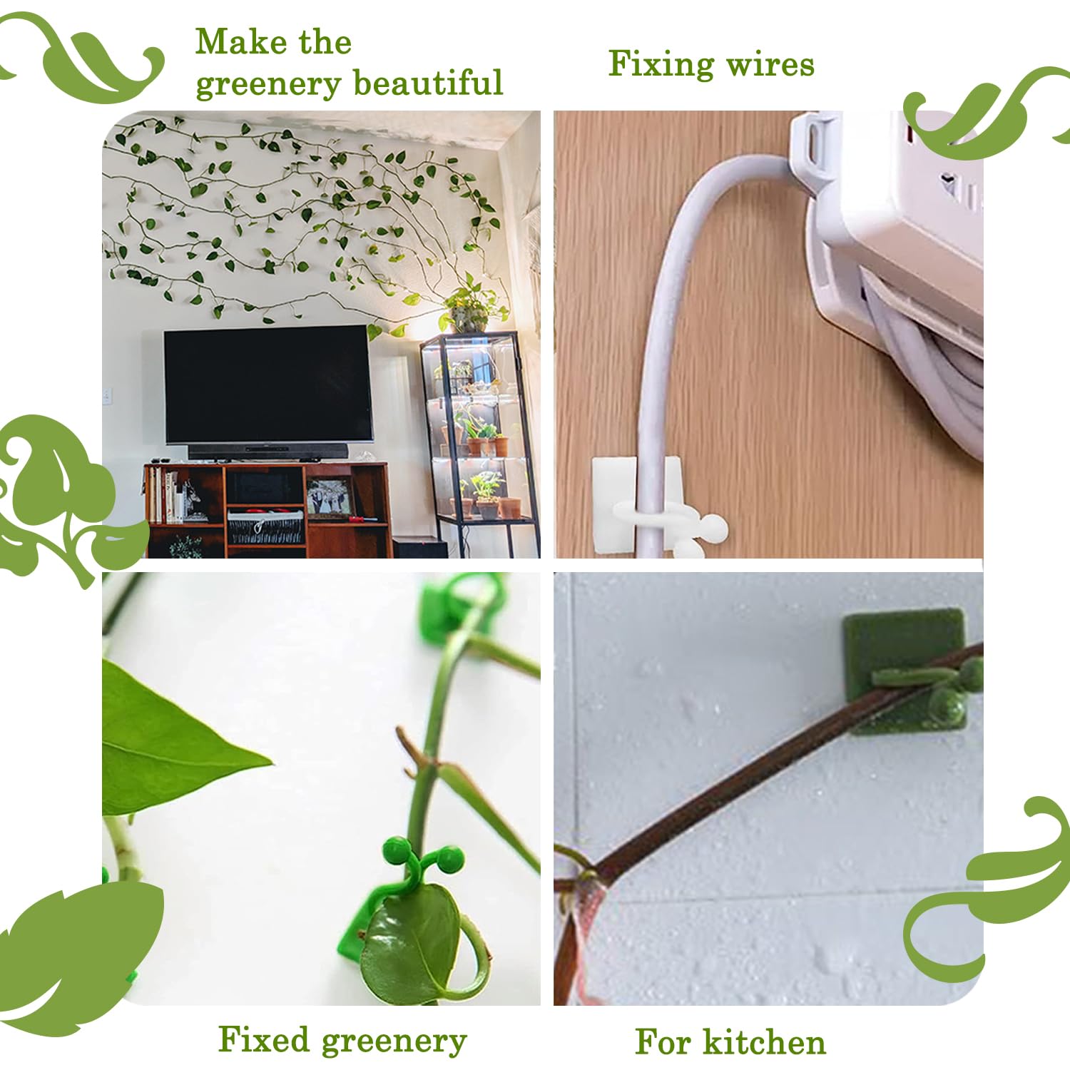 100Pcs Green Plant Climbing Wall Fixture Clips - Invisible Self-Adhesive Vines Fixing Clips for Indoor/Outdoor Plants & Cable Management - Perfect for Garden Decor, Wall Climbing Plants & Wire Organization