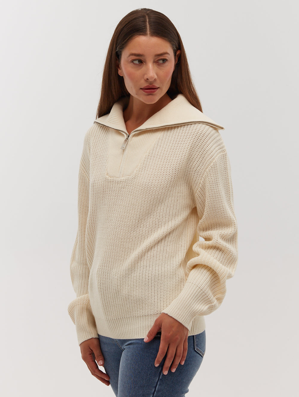 Thurynn Oversized Zippered Funnel Neck Sweater for Women | Cozy Winter Pullover | Perfect for Casual Outfits, Office Wear & Date Nights