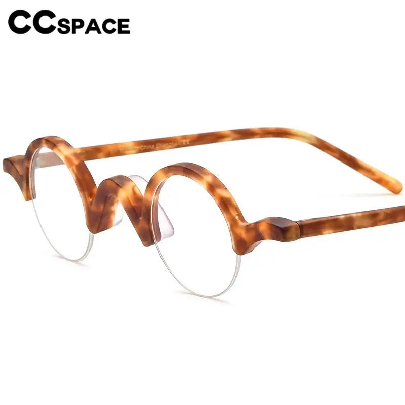 CCspace Unisex Semi-Rim Round Acetate Eyeglasses 56883 - Lightweight & Durable Frame for Men & Women - Perfect for Reading, Work & Everyday Wear
