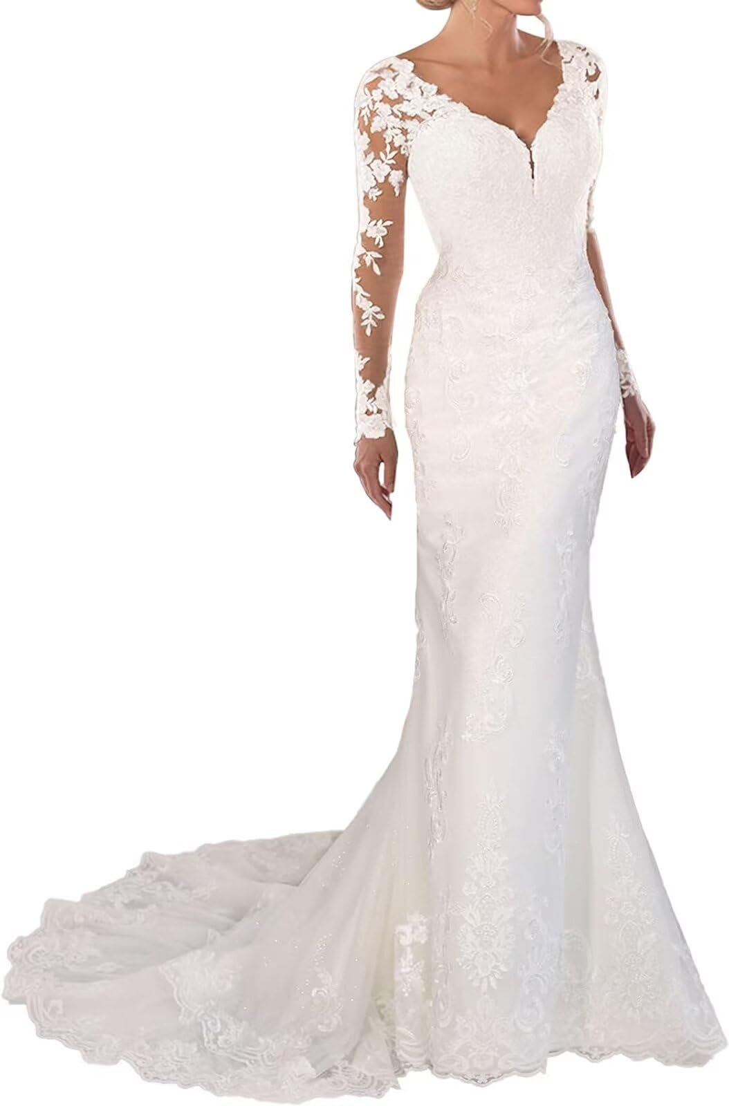 Elegant Mermaid Long Sleeve Lace Wedding Dress 2024 - Boho Tulle Bridal Gown for Bride | Perfect for Beach, Church, and Formal Wedding Ceremonies