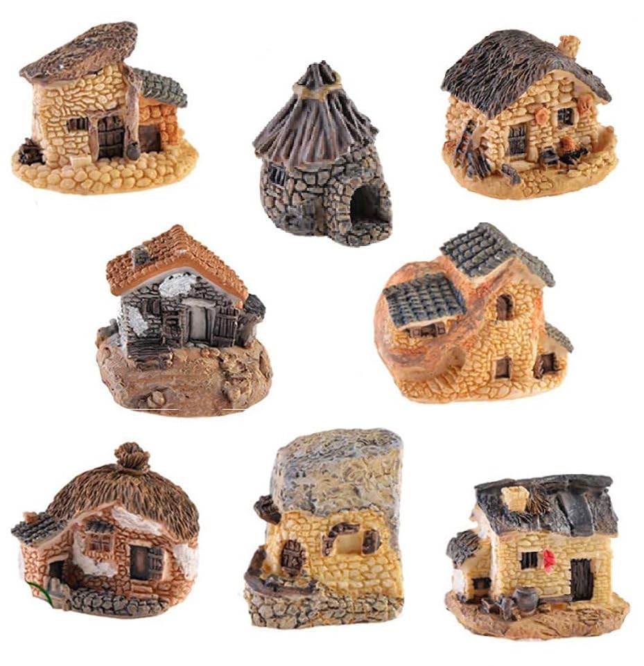 8pcs Miniature Fairy Garden Houses - Resin Mini House Figurines for DIY Micro Landscape, Bonsai, Succulent Planting, Terrariums & Flower Pots | Perfect for Fairy Gardens, Home Decor & Tabletop Displays