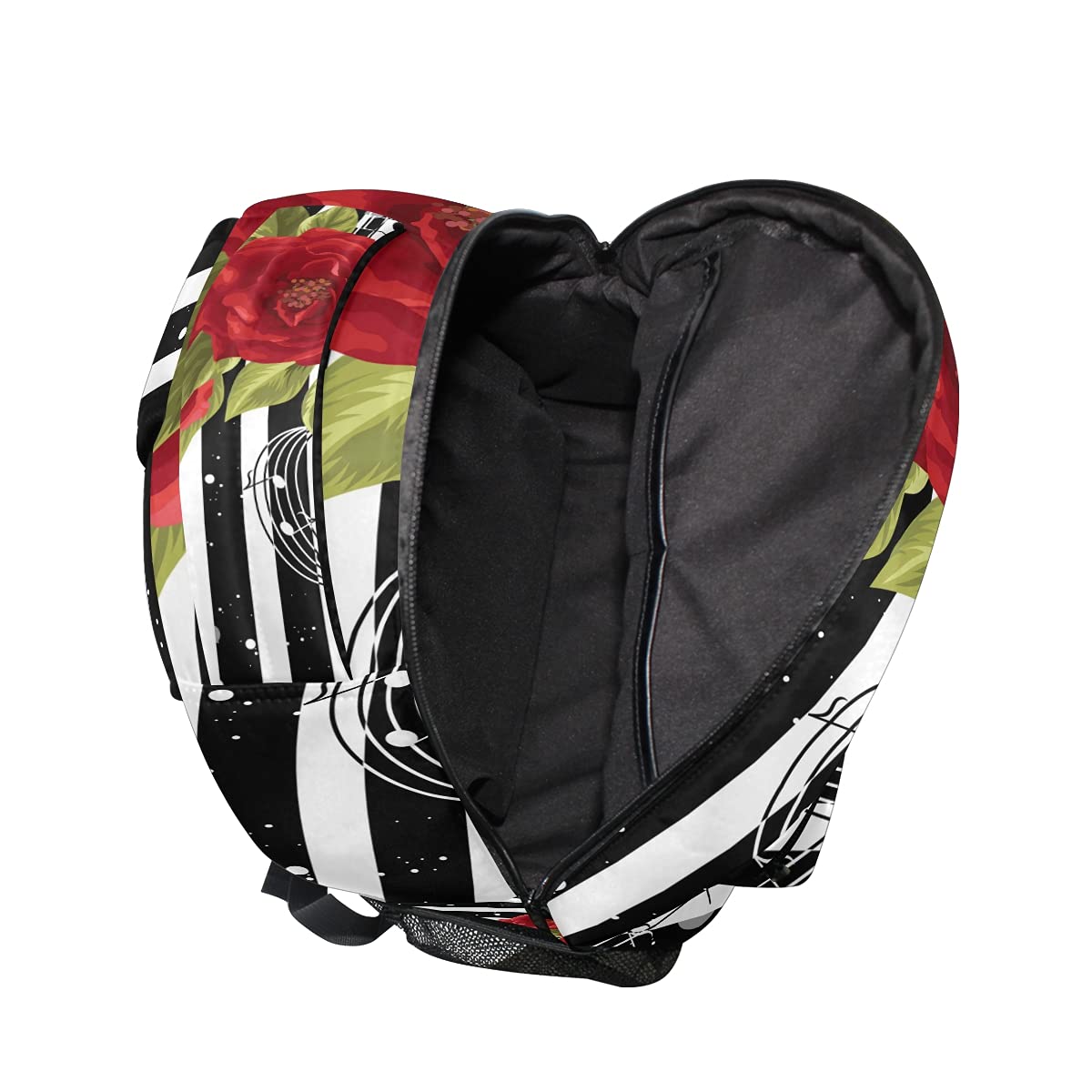ALAZA Red Rose on Black and White Stripes Backpack for Girls & Boys - School Book Bag for Elementary Teens, Kids Bookbag, Shoulder Bag for Travel, Laptop Daypack - Perfect for School, College, Travel & Daily Use