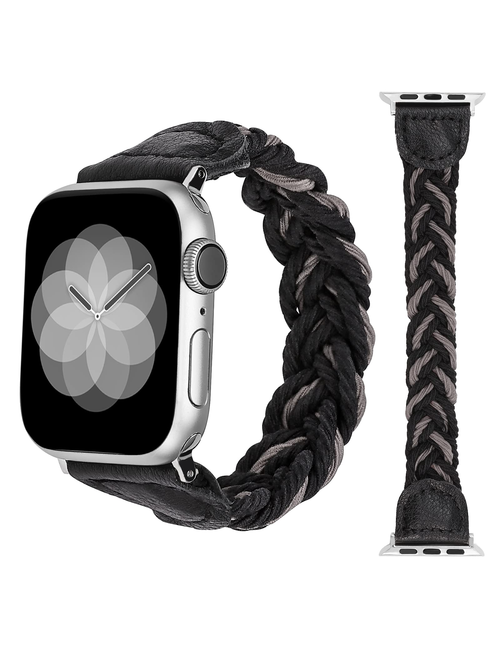 Braided Solo Loop Stretchy Apple Watch Band Compatible with 38mm 40mm 41mm iWatch Series SE/8/7/6/5/4/3/2/1 - Slim Elastic Woven Replacement Bracelet for Women - Perfect for Workouts, Running & Everyday Fashion Accessory