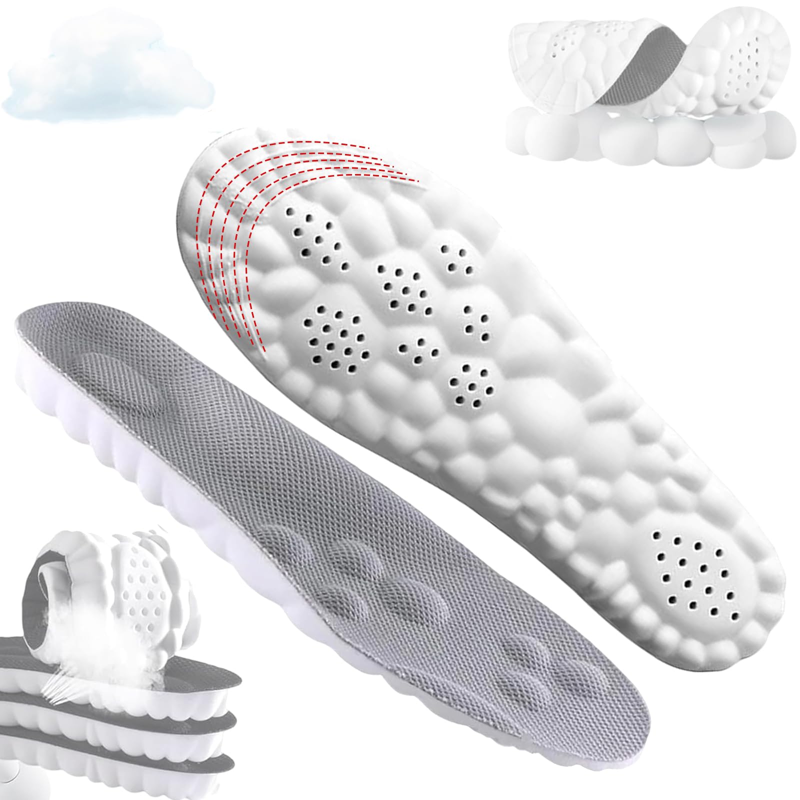 4D Cloud Insoles for Men & Women - Orthopedic Shoe Insoles for Plantar Fasciitis Relief, Anti-Fatigue & Shock Absorption - Sports & Work Insoles for Foot Pain Relief (Gray, Size 8-11) - Perfect for Running, Walking & Standing All Day