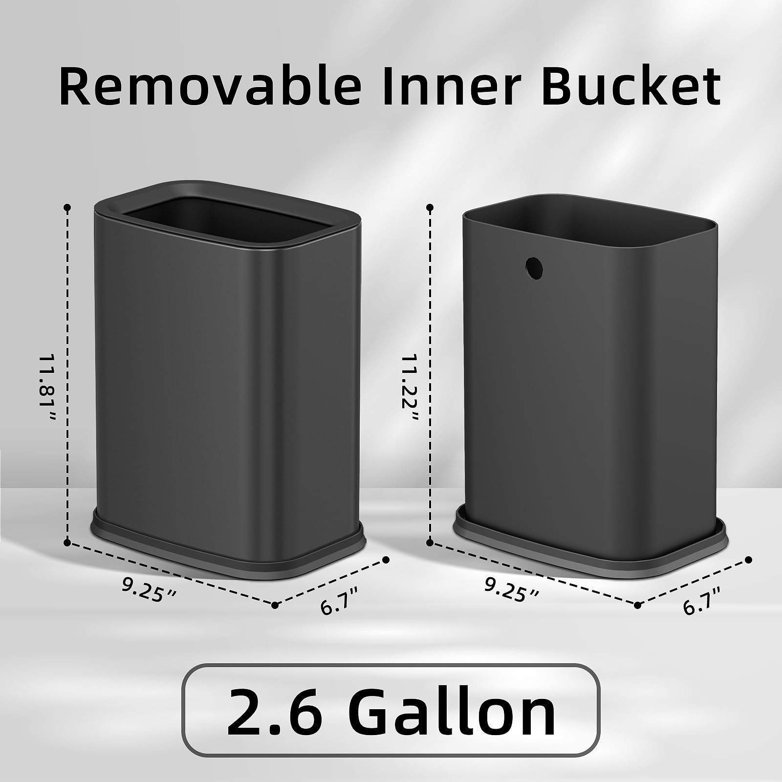 2.6 Gallon Black Metal Bathroom Trash Can with Removable Inner Bucket - Small Office Waste Basket for Bathroom, Kitchen, Bedroom & Office Use