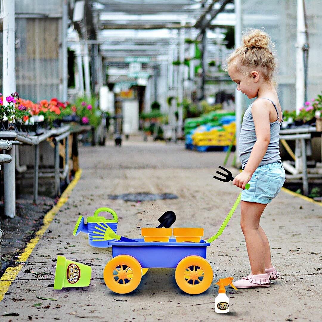 Premium 15-Piece Kids Gardening Toy Set with Wagon - Sturdy & Durable Outdoor Play Tools for Toddlers - Perfect for Yard, Beach, Sandbox & Garden Activities (Green, 2-Pack) - Ideal for Pretend Play, Outdoor Learning & Sensory Development