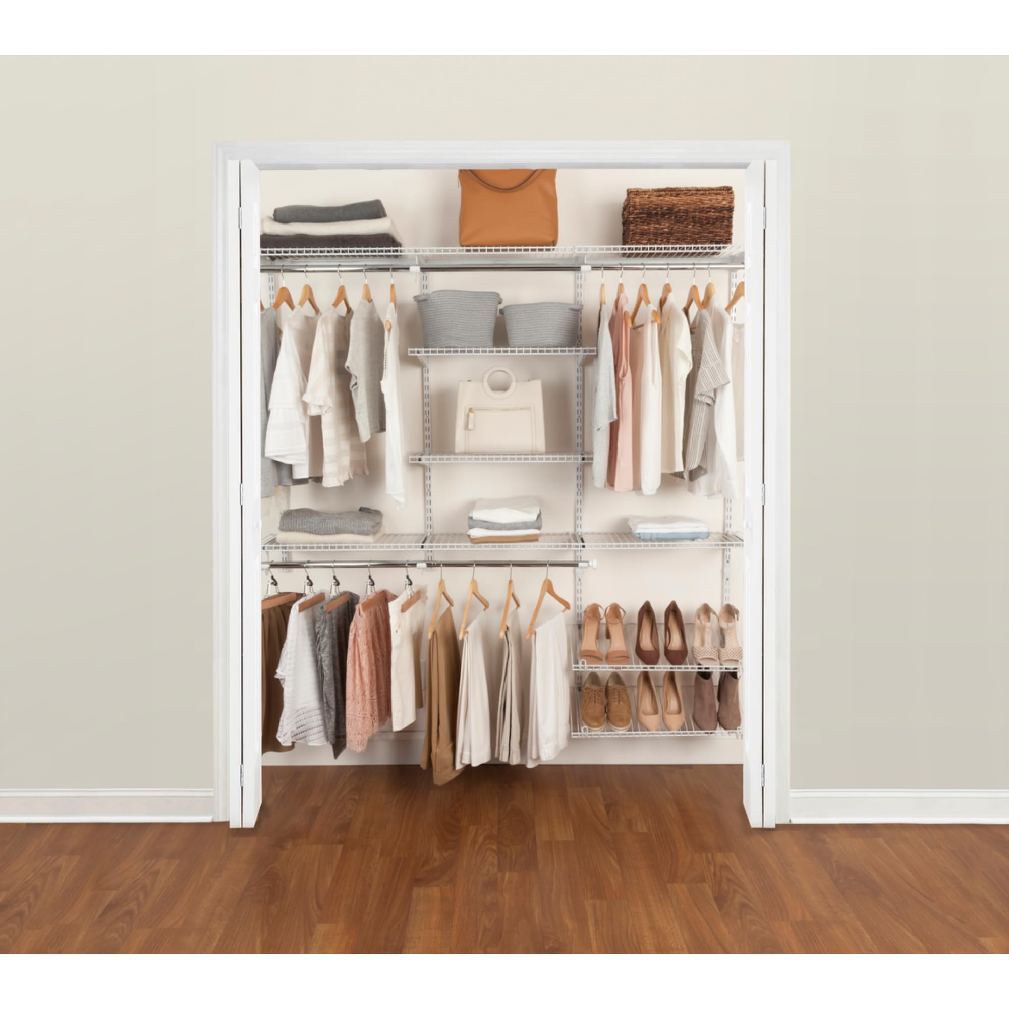 Rubbermaid Configurations Custom Closet Kit - 6 to 10 Ft Adjustable Metal Wire Shelving System with White Finish | Expandable Storage Solution for Home Organization | Perfect for Closet, Pantry, Laundry Room & Mudroom Organization | Includes All Hardware for Easy Installation