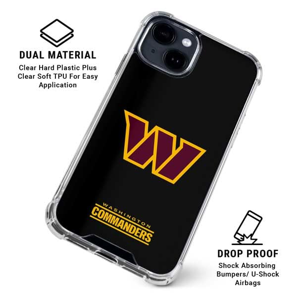 Official NFL Washington Commanders Black Design Clear Phone Case for iPhone 15 Plus - Slim Protective Cover with Team Logo - Perfect for Football Fans & Game Day Accessories