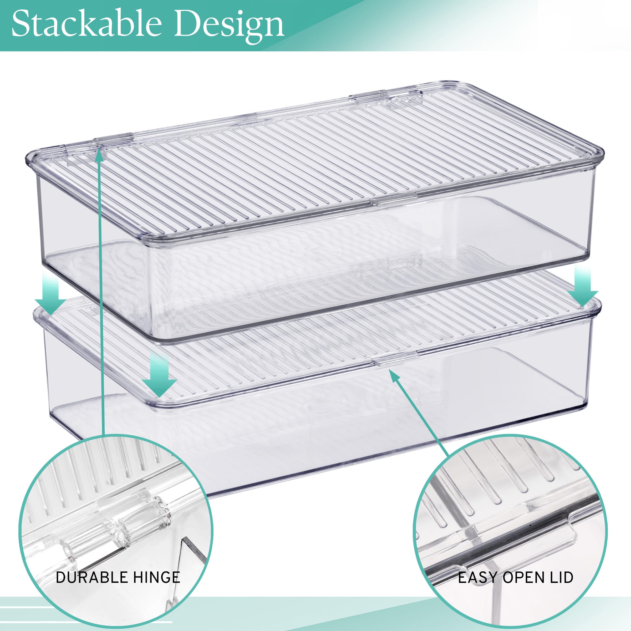 Sorbus Clear Plastic Fridge Organizer & Pantry Storage Bins with Lids - Stackable Freezer & Cabinet Organizers for Food, Snacks, Cosmetics & Office Supplies - 2 Pack - Perfect for Kitchen, Bathroom & Office Organization