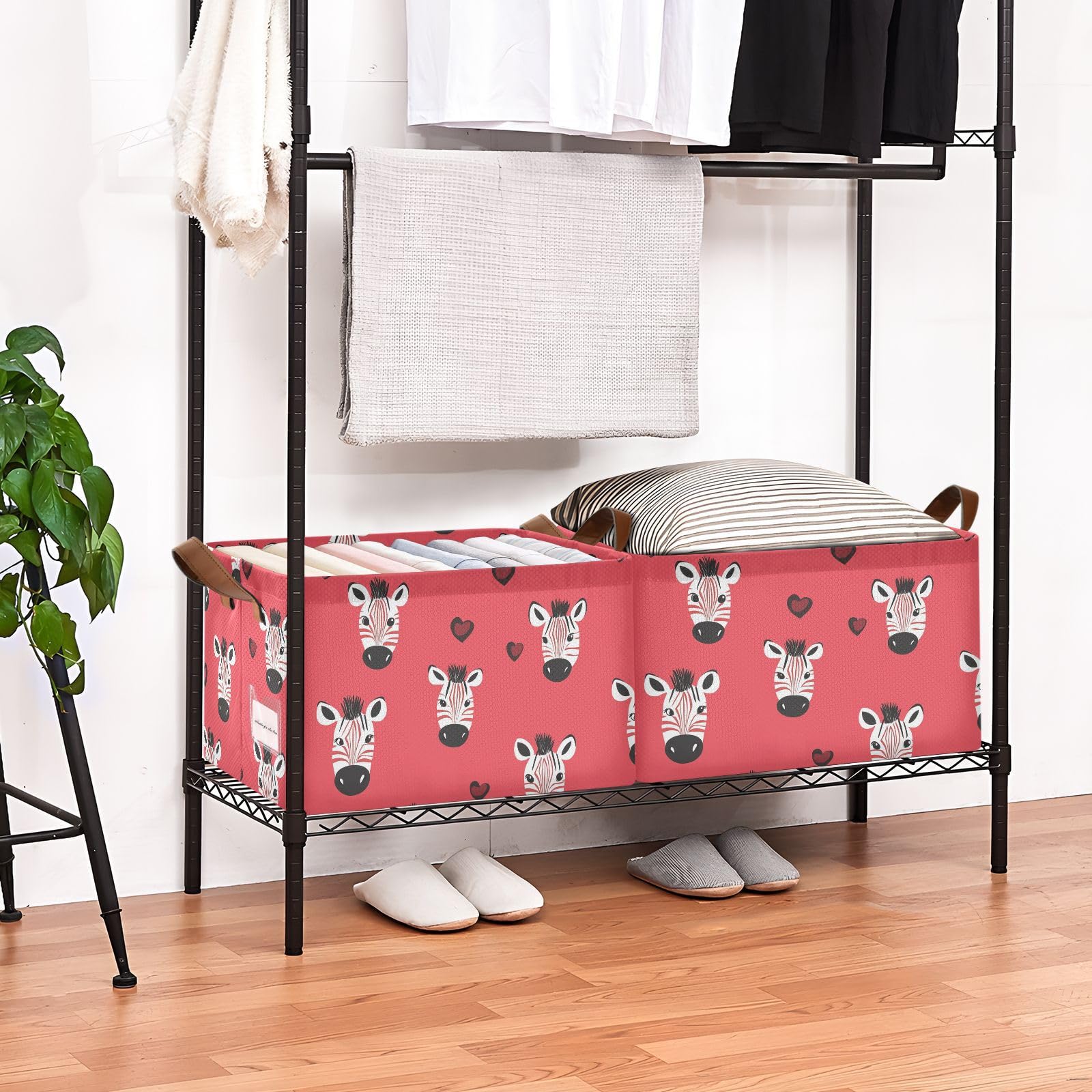 Valentine's Day Cartoon Red Large Storage Baskets with Handles - Foldable Fabric Storage Cubes for Clothes, Jeans, Books Organization (2-Pack) - Perfect for Bedroom, Closet & Kids Room Storage