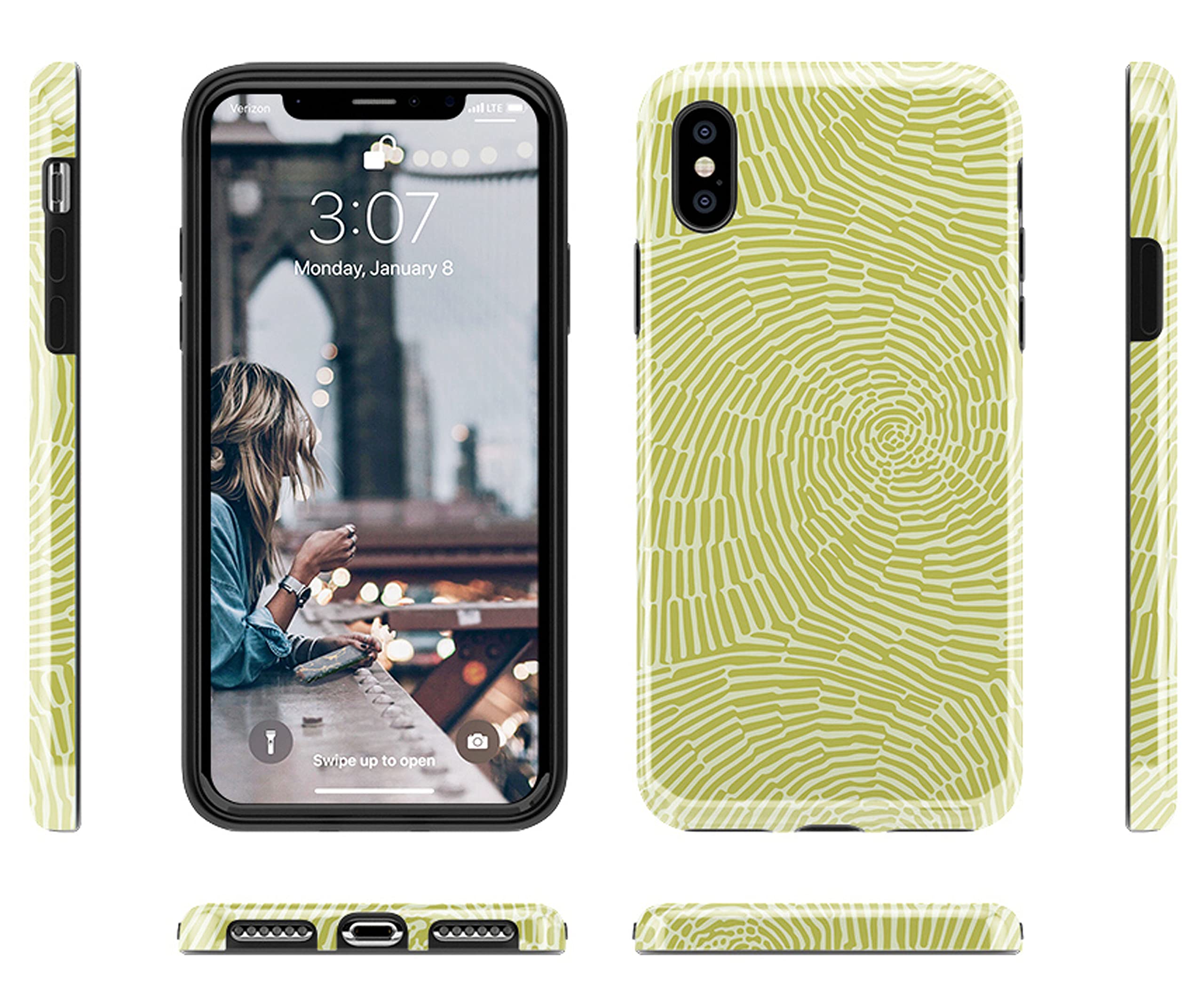Casely iPhone X/XS Case - Geometric Tea Green Swirl Design | Slim Protective Phone Cover for iPhone X & XS | Perfect for Everyday Use, Work & Travel
