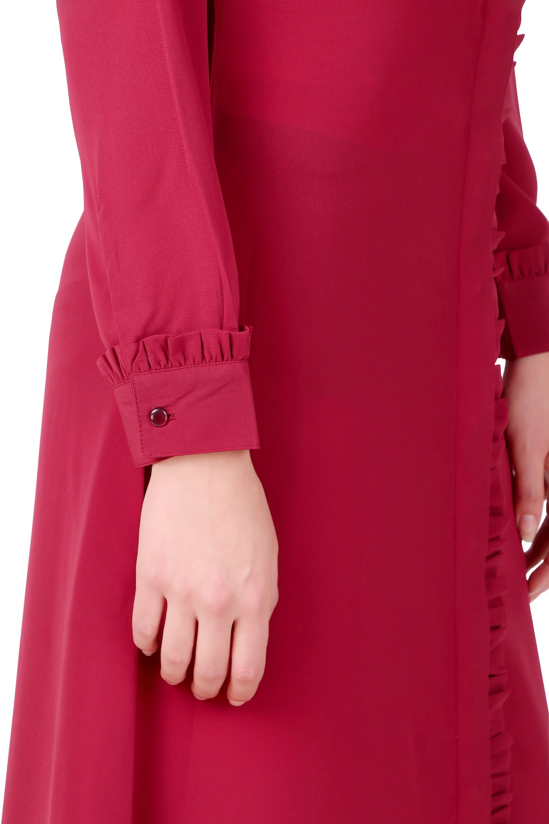 Elegant Full Front Open Abaya with Frills on Placket - Modest Muslim Dress for Women - Perfect for Prayer, Eid, and Special Occasions