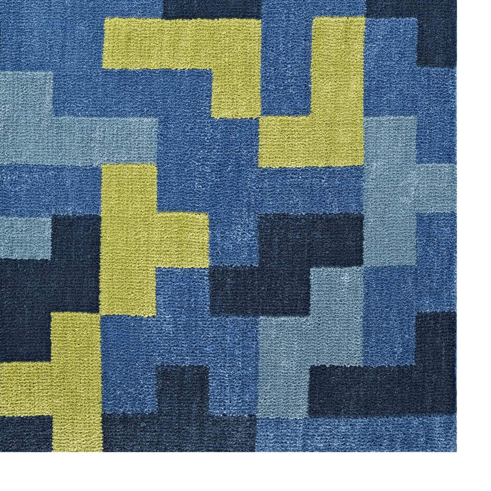 Modern Contemporary Urban Living Room Area Rug - Non-Slip Floor Carpet Runner in Navy Blue Fabric for Lounge, Bedroom & Entryway Decor