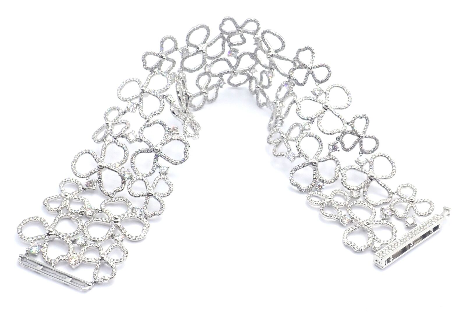 Authentic Tiffany & Co Paper Flowers Platinum Diamond Wide Bracelet - Elegant Jewelry for Weddings, Anniversaries & Special Occasions