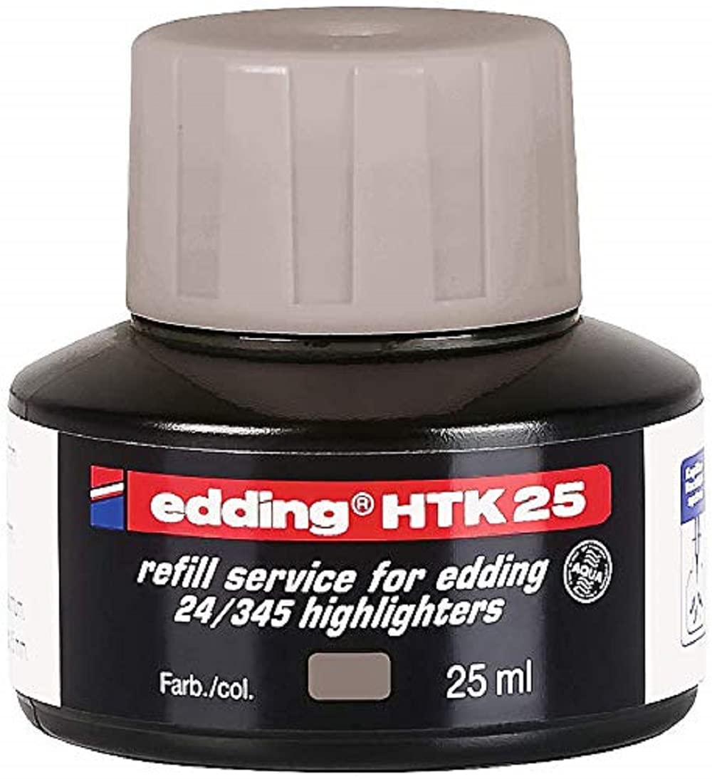 Edding HTK 25 Refill Ink - Grey - 25ml - Capillary System for Easy Highlighter Refills (Compatible with Edding E-345 & E-24) - Perfect for Office, School & Study Note-Taking