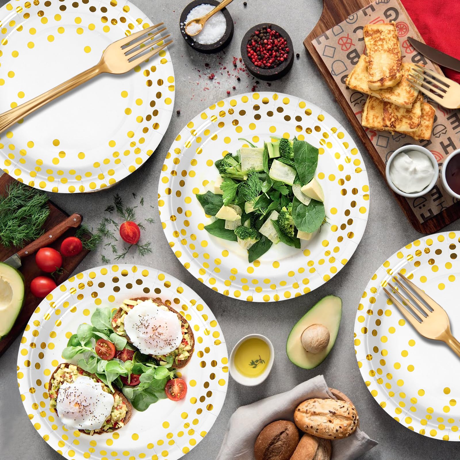 Premium White & Gold Disposable Party Tableware Set - 50 x 7