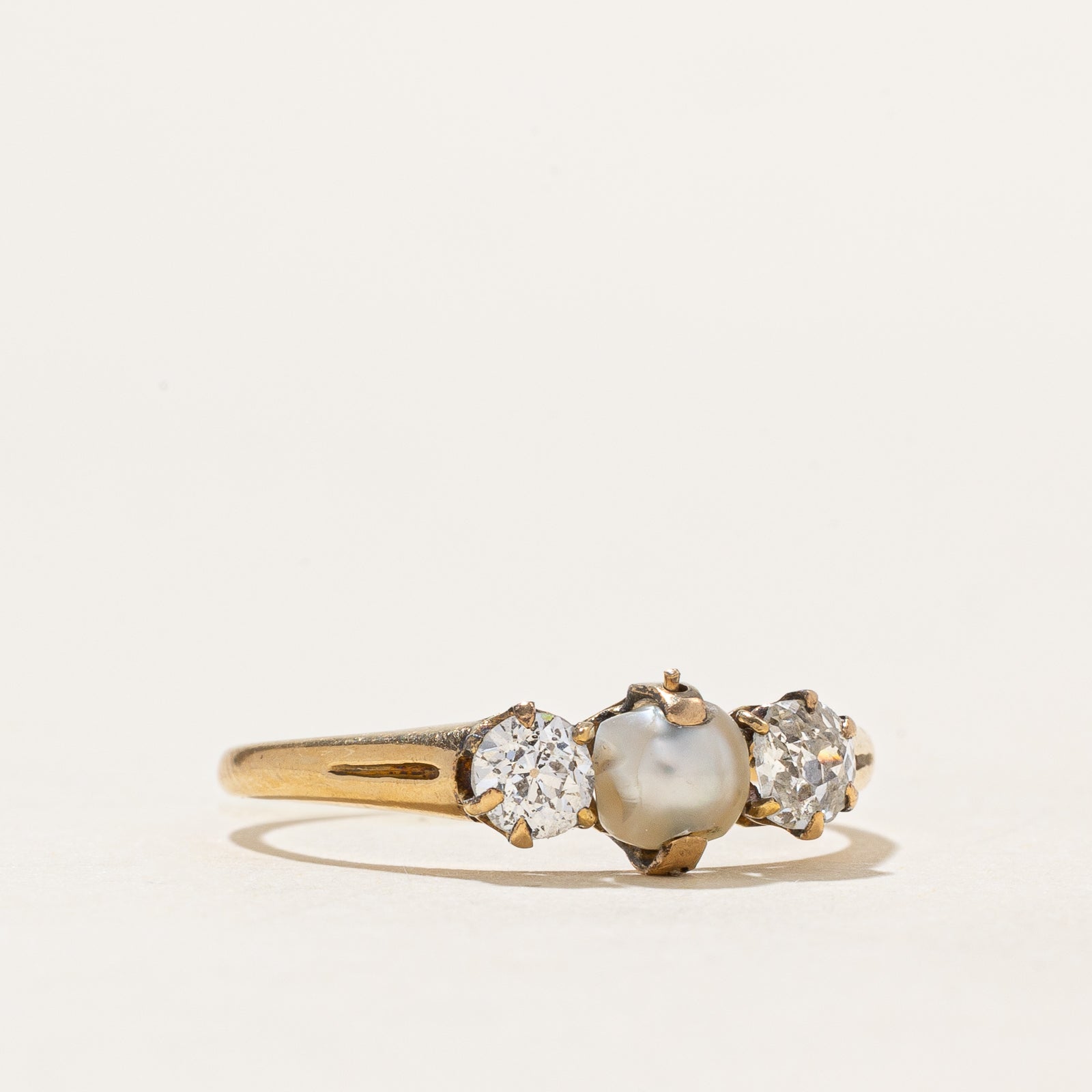 Vintage Pearl & Old European Cut Diamond Ring - 0.45ctw, Size 7.5 - Elegant Antique Jewelry for Weddings, Anniversaries & Special Occasions