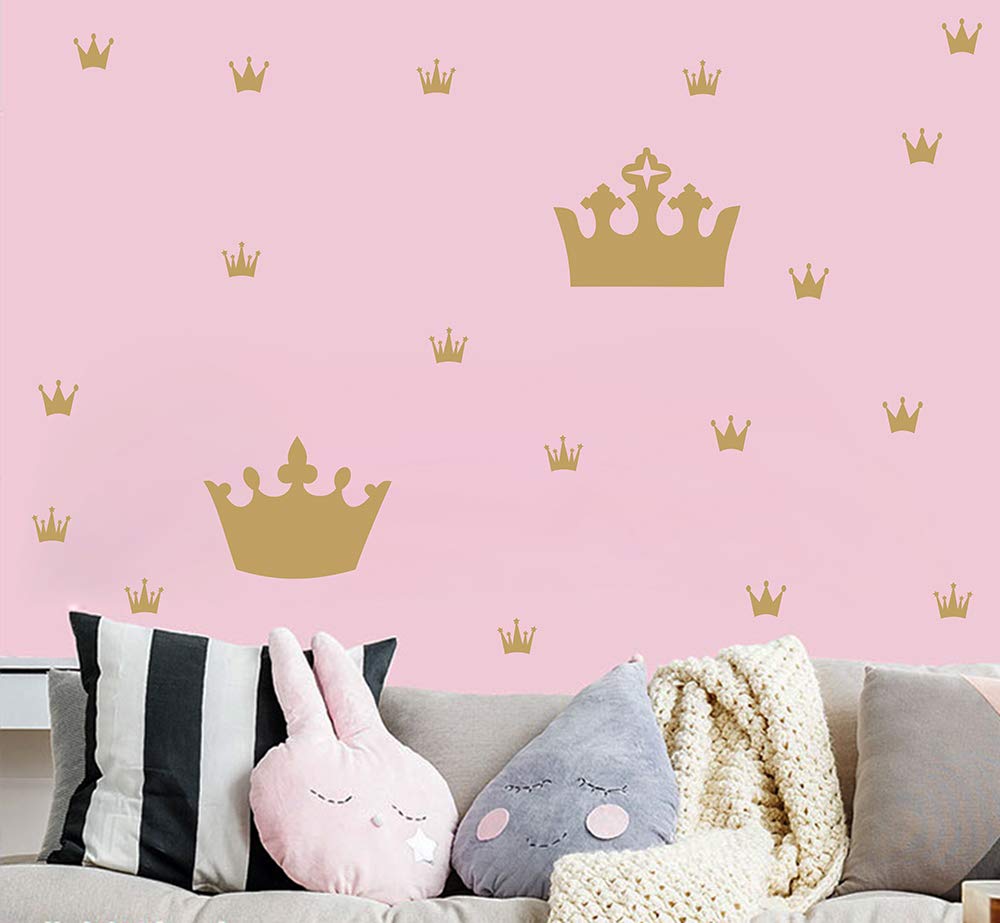 Metallic Vinyl Princess Crown Peel & Stick Wall Decals for Girls' Bedroom & Nursery - Self-Adhesive Wall Stickers for Kids Room Decor, Birthday Party & Princess Theme Decorations