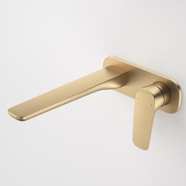 Caroma Contura II 220mm Wall Mounted Basin Bath Mixer Tap in Brushed Brass - Modern Bathroom Faucet for Vanity Sinks & Bathtubs