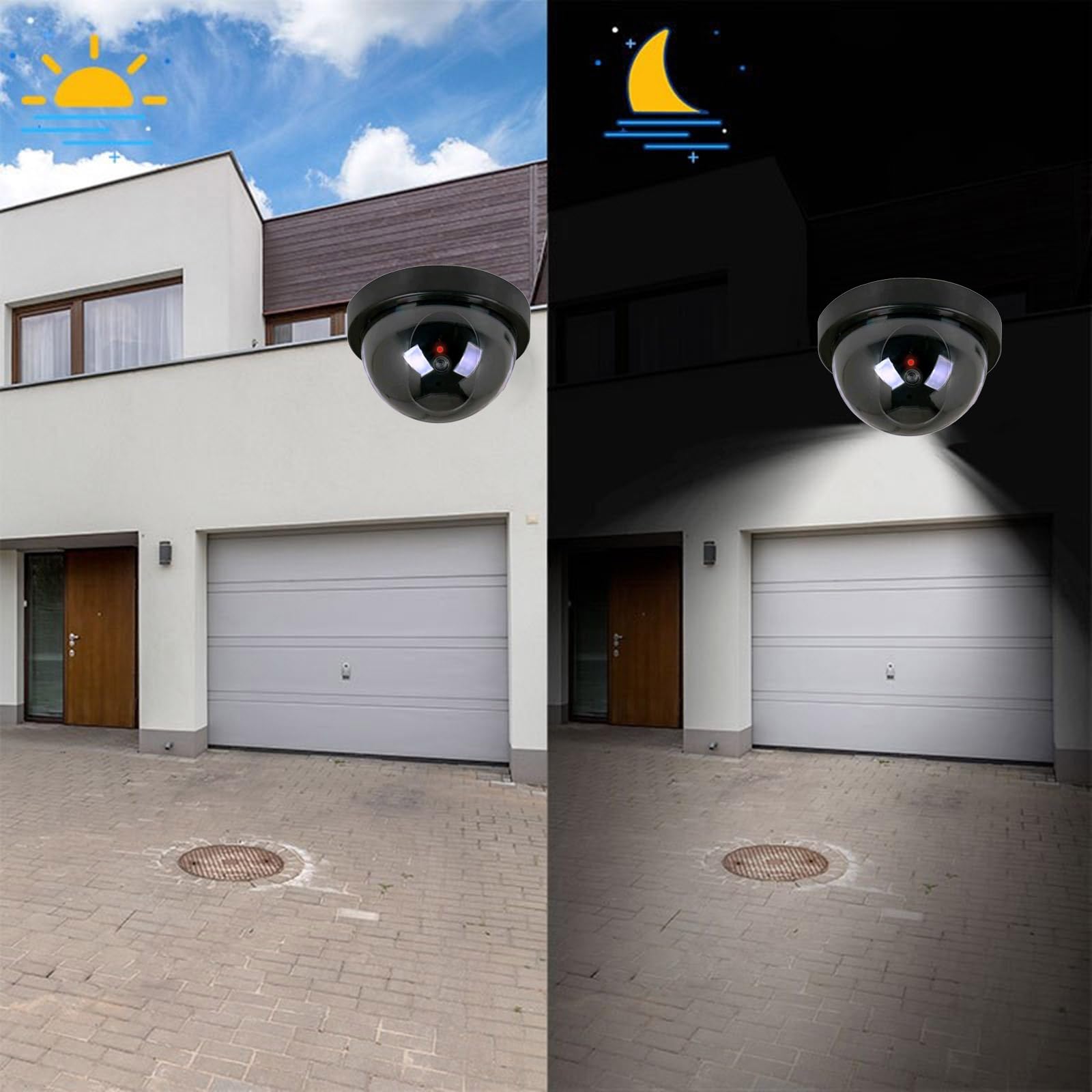 Fake Dome CCTV Security Camera with Flashing LED - Indoor/Outdoor Surveillance Dummy Camera for Home & Business Security | Deter Burglars & Protect Property